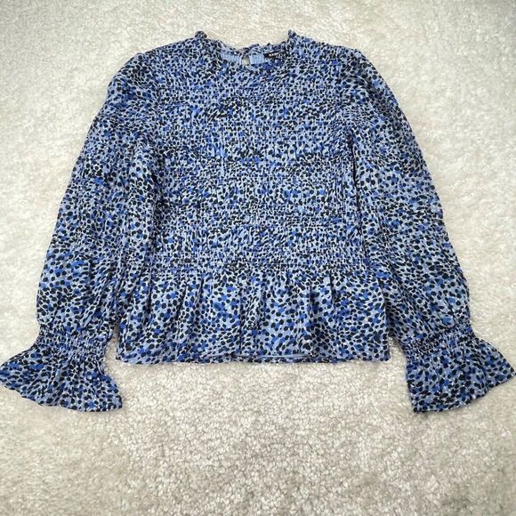 Express Leopard Print Smocked Balloon Sleeve Top - Picture 3 of 12